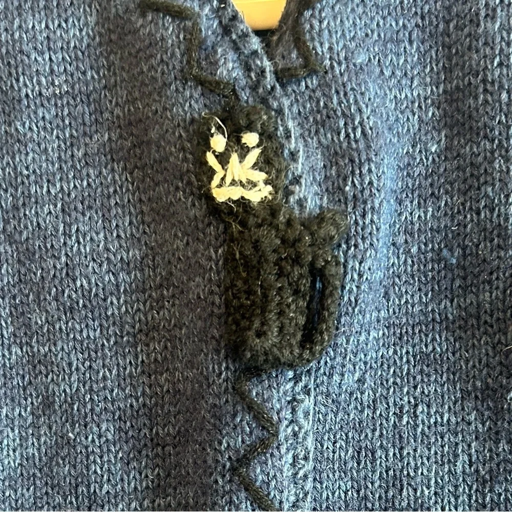 Cottagecore Rainbow Bridge Blue Vintage Knit Blue Sweater Vest with cats M-L - Picture 7 of 14